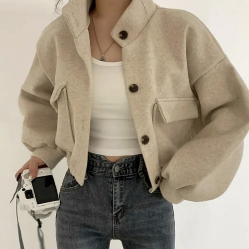 그랜드백화점 바이에밀리 여성 봄 간절기 출근룩 데일리룩 루즈핏 하이넥 빅포켓 크롭 자켓 코트 3color